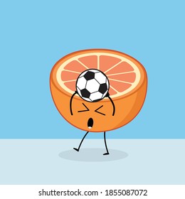 Kawaii Orange Fruit Cute Soccer Football Illustration