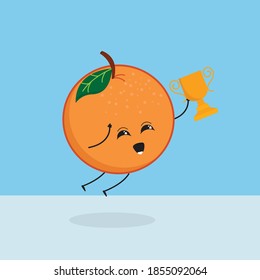 Kawaii Orange Fruit Cute Soccer Football Illustration