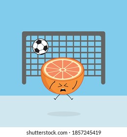 Kawaii Orange Fruit Cute Soccer Football Illustration