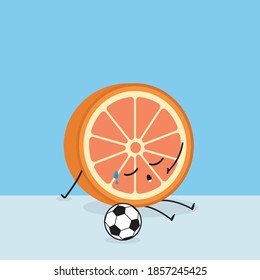 Kawaii Orange Fruit Cute Soccer Football Illustration