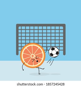 Kawaii Orange Fruit Cute Soccer Football Illustration