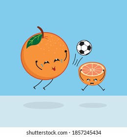 Kawaii Orange Fruit Cute Soccer Football Illustration