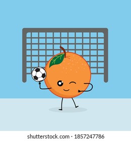 Kawaii Orange Fruit Cute Soccer Football Illustration