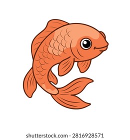 Kawaii orange goldfish character vector art, cute little koi fish swimming icon, hand drawn flat illustration for children and baby design