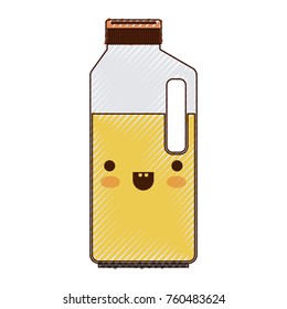 kawaii orange juice bottle in colored crayon silhouette
