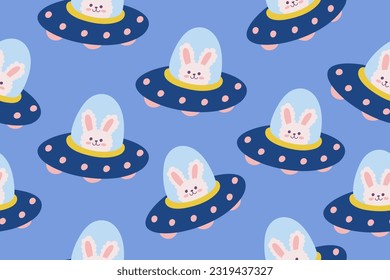 Kawaii Outer Space Seamless Pattern Background. Cute Cosmic Perfect Kids Apparel Doodle Cartoon for Galaxy Exploration Universe Trendy Wrapping Textile Collage Graphic Print Vector Illustration