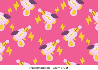 Kawaii Outer Space Seamless Pattern Background. Cute Cosmic Perfect Kids Apparel Doodle Cartoon for Galaxy Exploration Universe Trendy Wrapping Textile Collage Graphic Print Vector Illustration