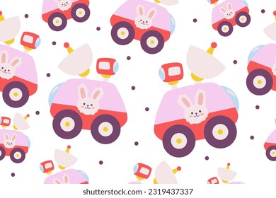 Kawaii Outer Space Seamless Pattern Background. Cute Cosmic Perfect Kids Apparel Doodle Cartoon for Galaxy Exploration Universe Trendy Wrapping Textile Collage Graphic Print Vector Illustration