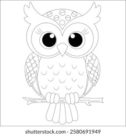 Kawaii Owl Line Draw Coloring Page