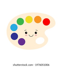 Kawaii Paint Palette Illustration. Cute and Happy School Supplies designed in cartoon style. Back to school elements for kids.