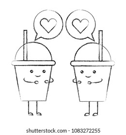 kawaii pair coffee cups together cartoon