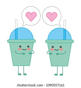 kawaii pair coffee cups together cartoon