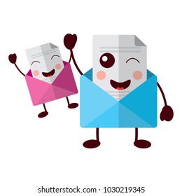 kawaii pair email envelope cartoon characters