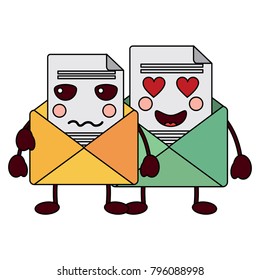 kawaii pair email envelope cartoon characters