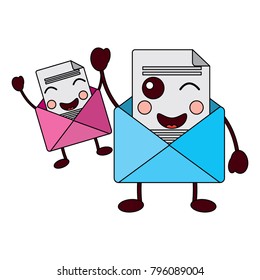 kawaii pair email envelope cartoon characters