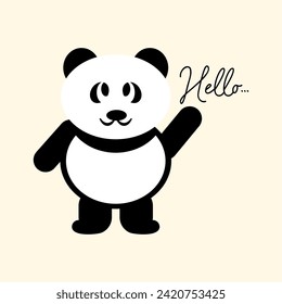 Kawaii Panda bear with a sign. Cute Panda Illustration Character Logo Design with text hello
