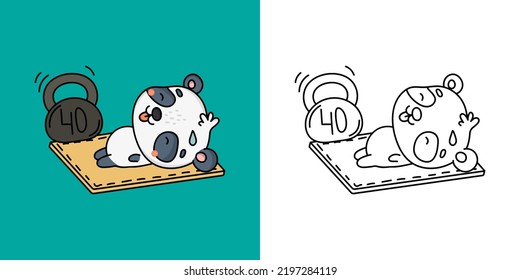 Kawaii Panda Bear Sportsman Clipart Multicolored and Black and White. Cute Panda Sportsman. Vector Illustration of a Kawaii Animal for Stickers, Prints for Clothes, Baby Shower, Coloring Pages.
 svg