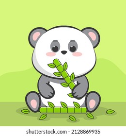 kawaii panda eating bamboo cartoon
