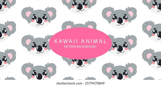 kawaii panda, giraffe, owl cartoon head pattern background