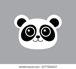 Kawaii panda head design avatar illustration. Smiling animal character icon, sticker on a gray background.