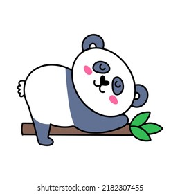 Kawaii panda on the tree, great design for any purposes. Cute background. Vector graphic illustration.