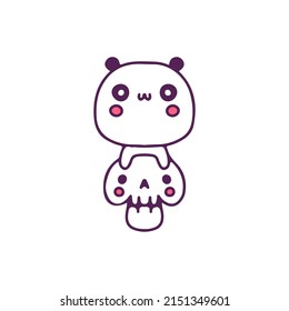Kawaii panda and skull, illustration for t-shirt, sticker, or apparel merchandise. With doodle, retro, and cartoon style.
