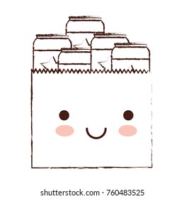 kawaii paper bag with canned beers in brown blurred silhouette
