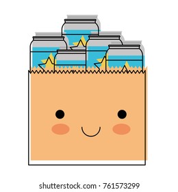 kawaii paper bag with canned beers in watercolor silhouette