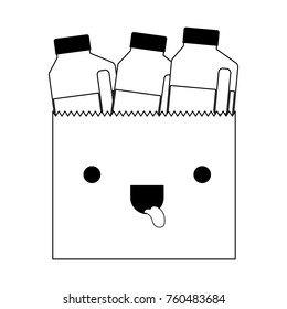 kawaii paper bag with drinks orange juice bottles in black silhouette