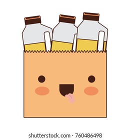 kawaii paper bag with drinks orange juice bottles in colorful silhouette