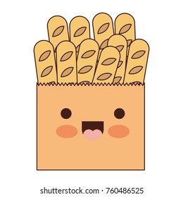 kawaii paper bag with french breads in colorful silhouette