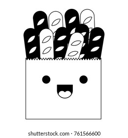 kawaii paper bag with french breads in black silhouette