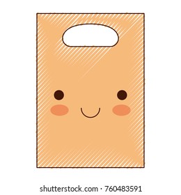 kawaii paper bag with handle in colored crayon silhouette