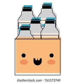 kawaii paper bag with milk bottles in watercolor silhouette