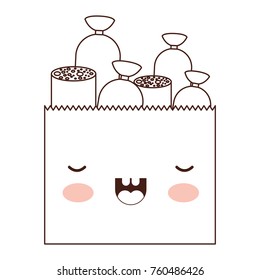 kawaii paper bag with pieces of sausages in brown silhouette
