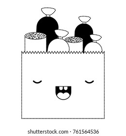 kawaii paper bag with pieces of sausages in black dotted silhouette