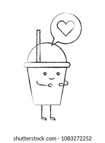 kawaii paper coffee cup speech bubble love cartoon