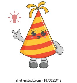 kawaii party hat character cartoon design concept have an idea with lamp icon