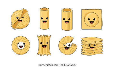 Kawaii personagens de massa encantadoramente posou em uma ilustração divertida e divertida coleção de alimentos