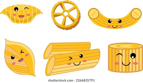 Kawaii Pasta Clipart Set, Vector Bundle


