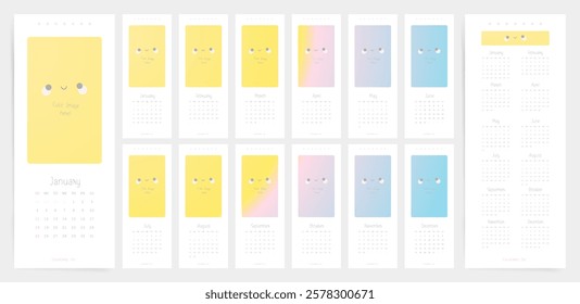 Kawaii Pastel 2026 Calendar Template Minimal Sunday Planner Design