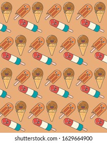 kawaii pattern with different types of ice cream 