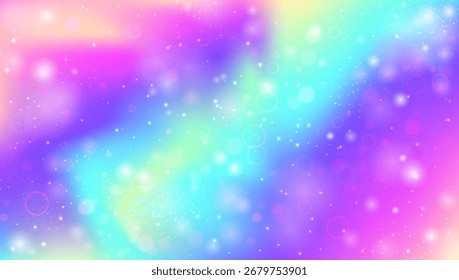 Kawaii-Muster. rosafarbenes Zauberhologramm und schöner Einhorn-Hintergrund. Lila Prinzessin Farbverlauf. Helle Neon-Kulisse von Galaxie, Himmel und Universum Licht. Blaues Kawaii-Muster.