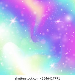 Kawaii Pattern. Pink Princess Invitation. Unicorn Hologram. Holographic Pastel Effect. Purple Colorful Background. Blue Cosmic Gradient. Fairy Texture. Neon Kawaii Pattern.