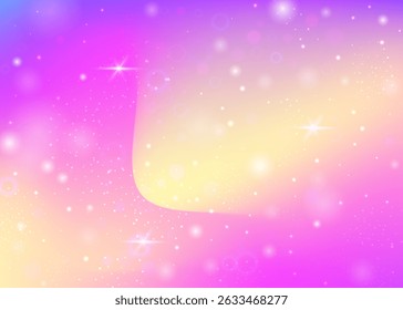 Kawaii Pattern. Pink Unicorn Invitation. Fairy Hologram. Holographic Cosmic Effect. Purple Abstract Gradient. Lilac Sparkles Background. Princess Backdrop. Candy Kawaii Pattern.