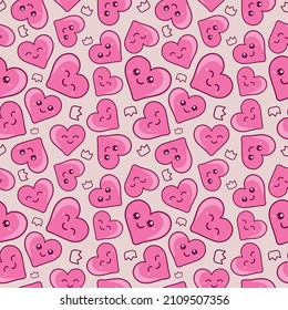 Vector de patrón de Kawaii, adorable ilustración de corazón feliz