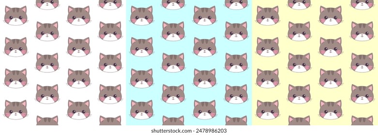 Patrones Kawaii para el día del gato. Lindo patrón de caras de gato. Patrón sin fisuras de gato.