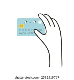 Kawaii payment card in hand vector illustration