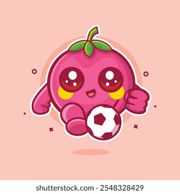 kawaii peach fruit character mascot playing football isolated cartoon