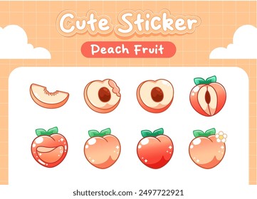 Colección engomada linda de las frutas del melocotón de Kawaii